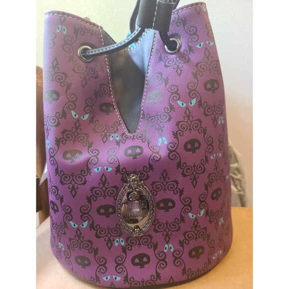 Disney Loungefly Haunted Mansion Wallpaper GITD Purple Drawstring Bucket Bag NEW - Picture 5 of 5